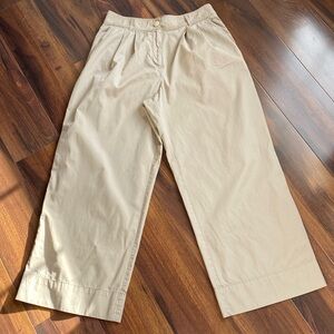 LOFT 100% Cotton Wide Leg Extra High Waist Pleated Lightweight Trousers